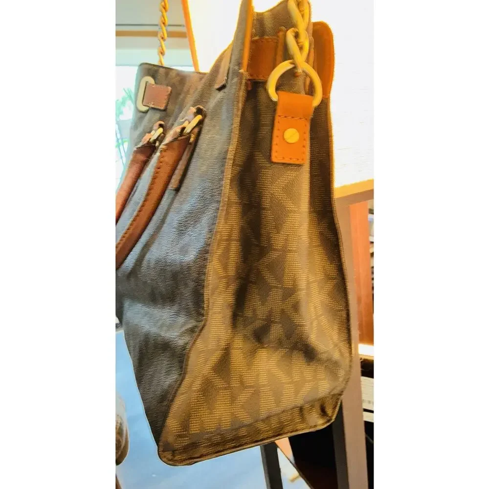Vtg Michael Kors Hamilton Signature Logo Legacy Coated Leather Handles Satchel